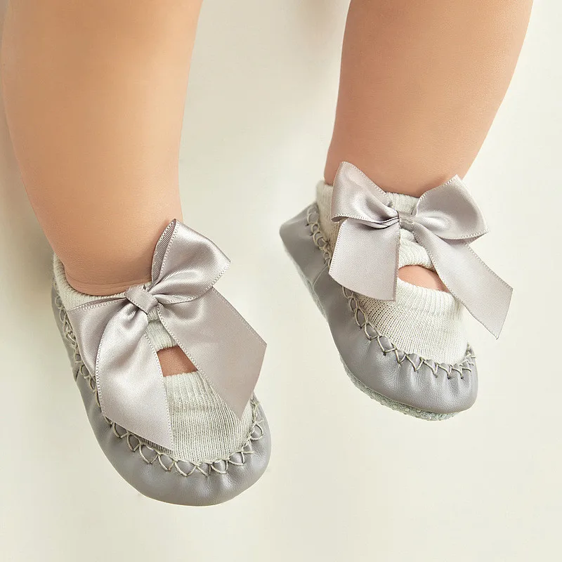 Bow Infant Baby Socks With Rubber Soles Floor Summer Baby Socks Boy Girls Anti Slip Leather Baby Floor Socks Shoes Clothes