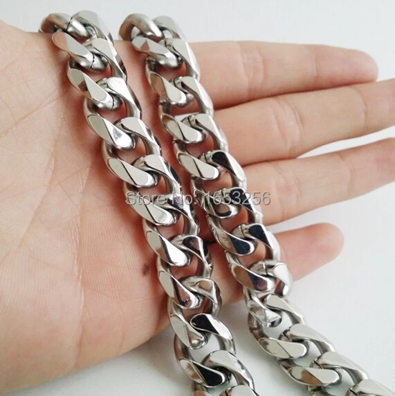 Huge 15mm wide 24\'\' Men\'s Jewelry Stainless Steel Cuban Curb Link-chain Necklace Heavy High Quality For XMAS Gifts