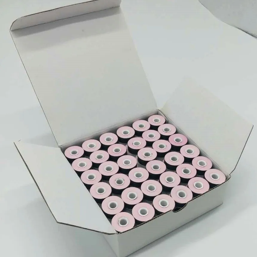 Pre-wound Bobbin Thread for Embroidery Machine, Black, Side Type L 75D/2, 144PCs per Box