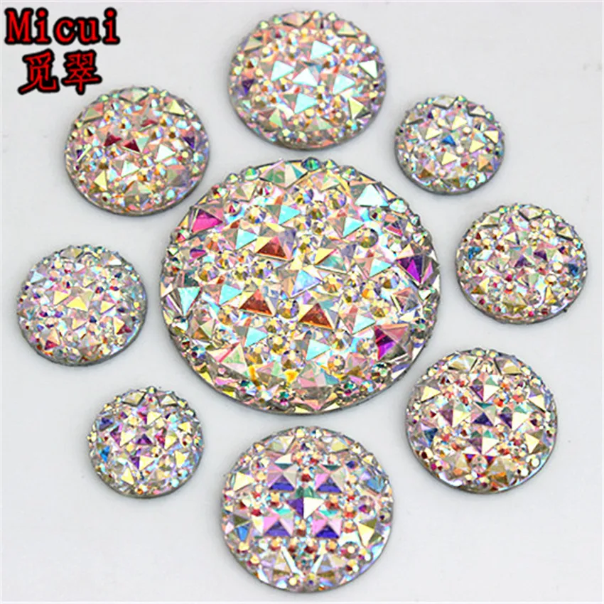 Micui 10/12/14/16/18/20/30mm AB Clear Resin Rhinestones Acrylic Crystals Round Flatback Stone Beads DIY Scrapbooking Crafts MC40