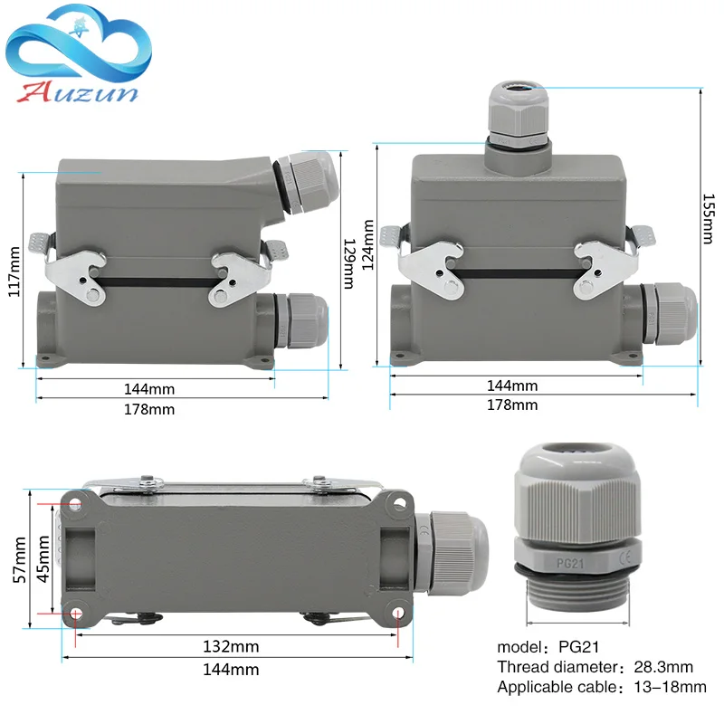 HDC-HE-24-3/4 Heavy Duty connector 24 pins with high base Waterproof Aviation industry plug socket 500V 16A