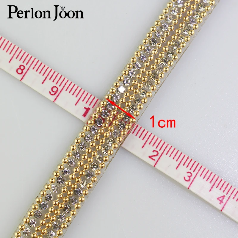 1 yard Double gold chain white rhinestone hot fix tape ribbon crystal rhinestone decoration iron on shoes clothing accessories