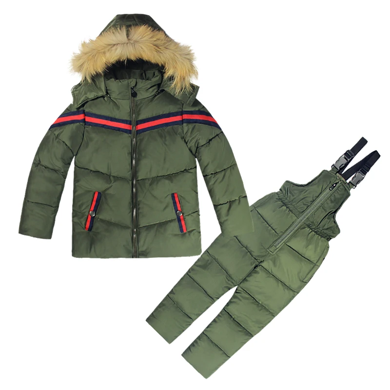 Russia Winter Boys Clothing Set 2PCs Down Coat+Overalls Ski Suits Warm Windproof Outwear Snowsuits Jackets Scarf Pants 2-5T Kids