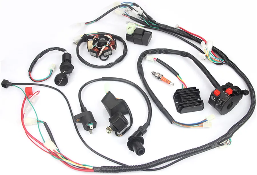 Motorcycle Wiring Harness kit Electrics Wire Loom Assembly For GY6 125cc 150cc ATV / QUAD with 6 coil stator
