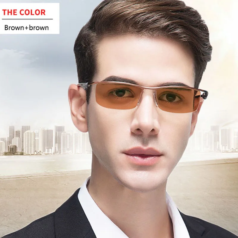 BCLEAR Fashion Photochromic Eyeglasses Men Business Half Rim Brand Titanium Alloy Myopia Eyewear Glasses Chameleon Gray Brown
