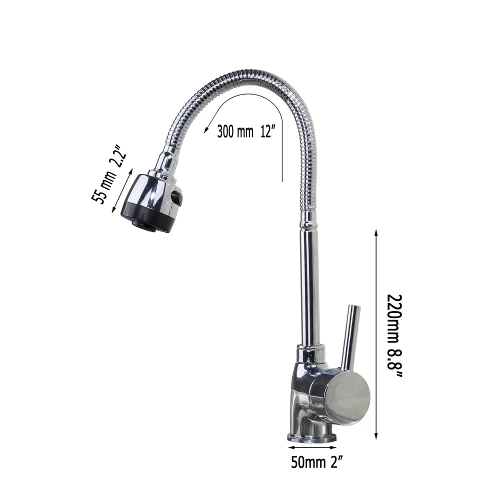 Monite Modern Chrome Swivel Kitchen Faucet Mixer Tap Stainless Steel Kitchen Tap Faucet Solid Brass Water Mixer