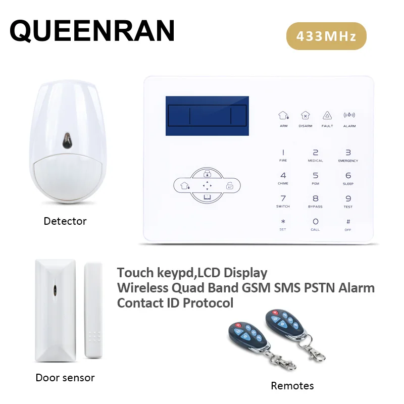 

433MHz GSM PSTN Auto Dial Alarm System with Spanish/English/French Voice Prompt,can Link 8 Wired Sensor and 32 Wireless Sensors