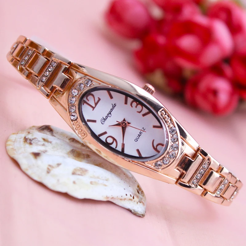 2024 Roestvrijstalen Band Vrouwen Luxe Fanshion Horloge Rose Gouden Jurk Diamant Vrouw Casual Klok Lover Armband Horloge