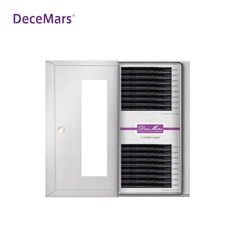 DeceMars eyelash extension 7-15mm Mixed Length in one tray Synthetic Mink Eyelash Extension for Grafting eyelash extension use