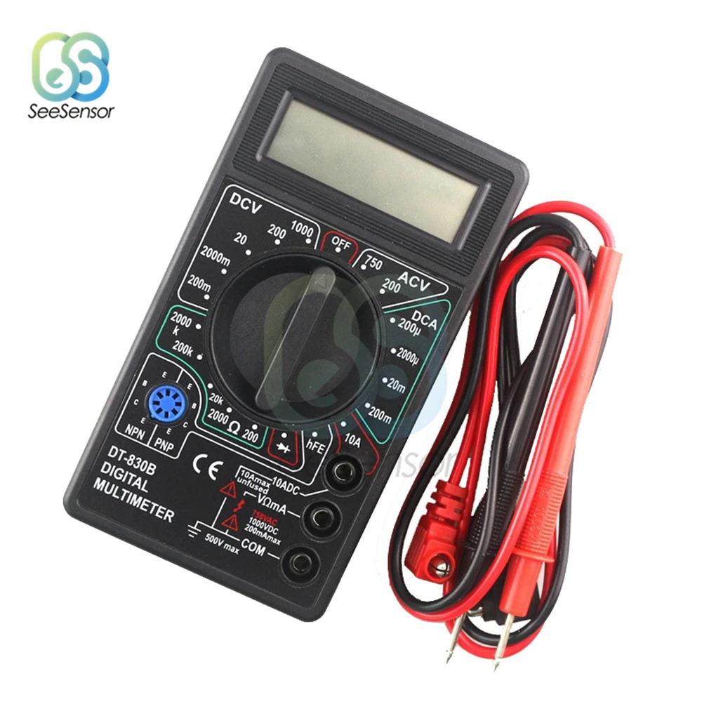 DT830B LCD Digital Multimeter For Volt Amp Ohm Tester Meter Handheld Voltmeter Ammeter Overload Protection With Test Leads