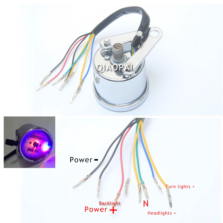 Odómetro Vintage modificado para motocicleta, velocímetro de 12V, instrumento de moto con retroiluminación LED Dual, luz indicadora nocturna para Harley