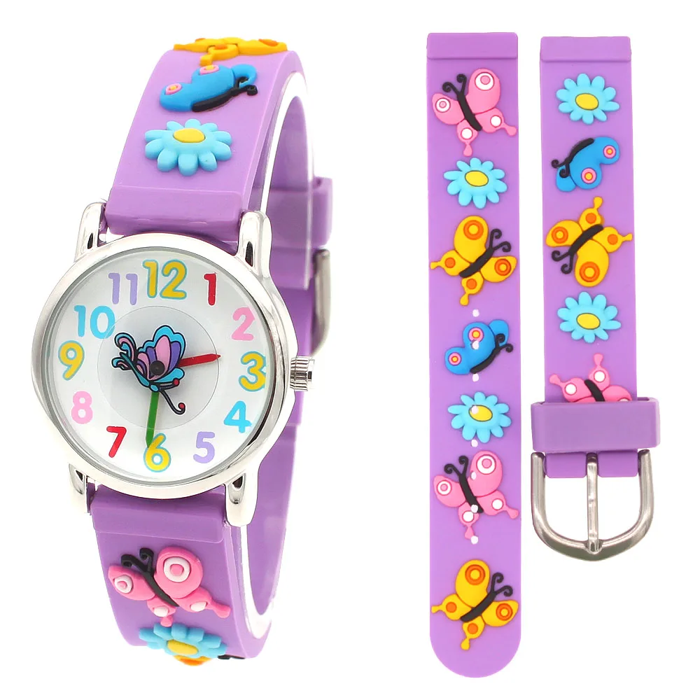 Hot Sale Girls Waterproof 3D Butterfly Watch Cartoon Watch Kids Watches Rubber Quartz Watch Children Hour Reloj Montre Relog