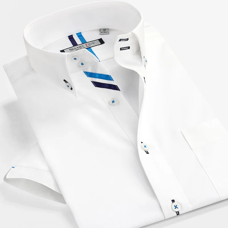 

SmartFive 100% Cotton White Shirt Men New 2022 Summer Short Sleeve Shirt Slim Fit Casual Business Shirts Men