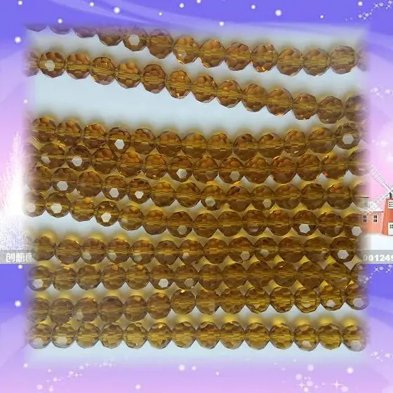 6MM  Crystal Faceted Round  Beads, 32-Facet Glass Loose Beads,  Middle Amber Colour