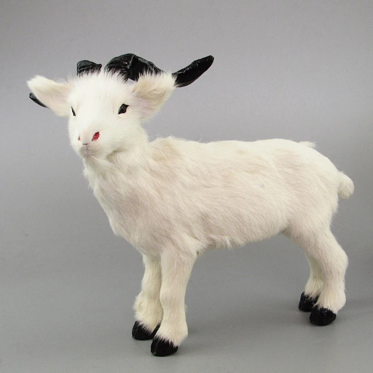 simulation sheep model toy large 26x21cm white goat real fur sheep craft decoration toy gift a2105