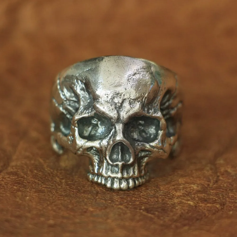 LINSION 925 Sterling Silver Skull Ring Mens Biker Rock Punk Ring TA135 US Size 7~14