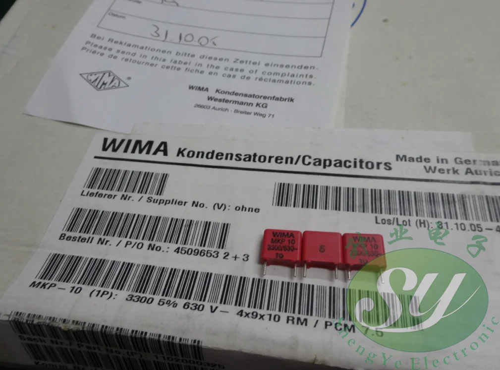 

2020 hot sale 10pcs/20pcs WIMA MKP10 0.0033uF/630V 3.3nF 3300pF 3n3 332 new film capacitor 8m Audio capacitor free shipping