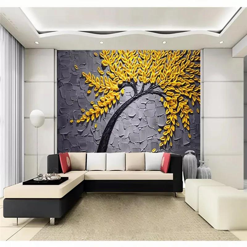 3D Wallpaper Creative Yellow Stereo Fortune Tree Oil Painting Background Wall Professional Making Mural Photo Wallpaper