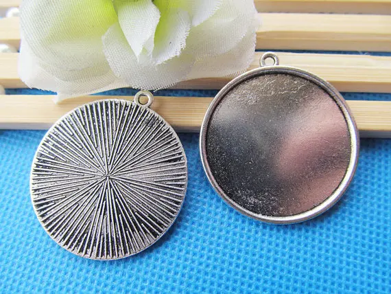 100pcs Antique Silver tone/Antique bronze Base Setting Bezel Tray Bezel Pendant Charm/Finding,fit 30mm Round Cabochon/Cameo