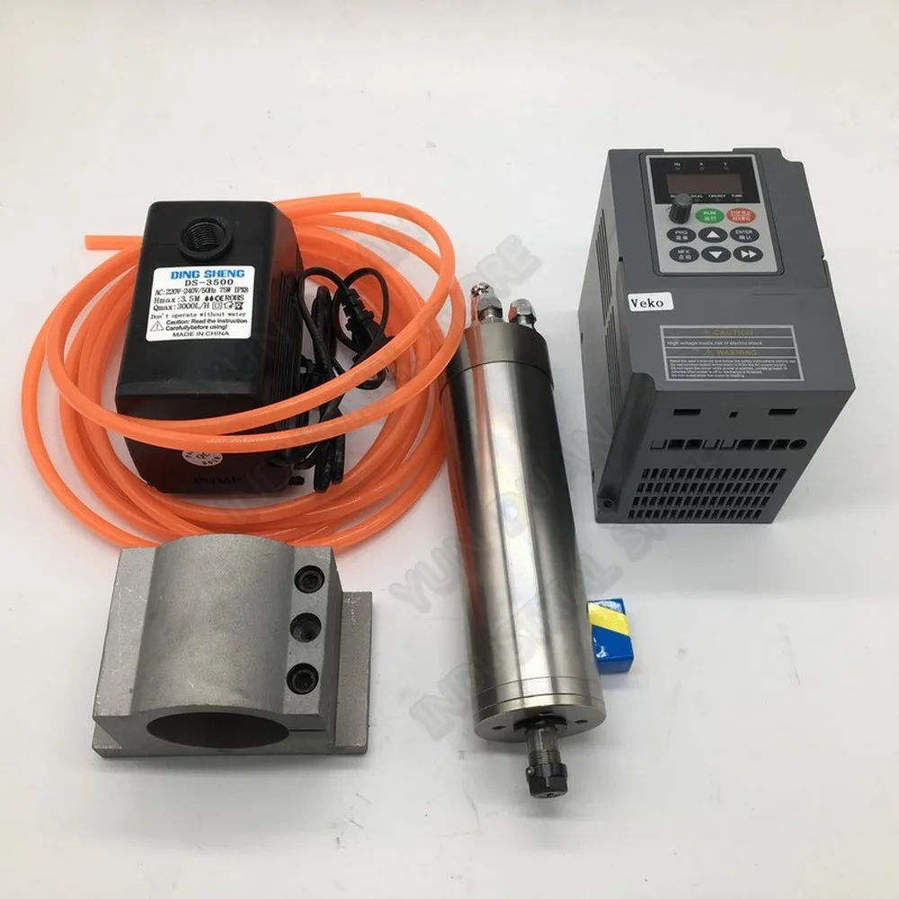 

1.2KW 24000rpm ER11 62mm 220v Water Cooled AC Spindle Motor 1.5kw VFD + Pump+ Clamp Kit for CNC Router Engraving Carving ABS PVC