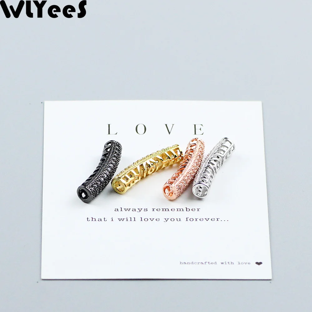 WLYeeS Long bend tube White Zircon Copper beads 27mm Cylinder Metal Spacer Loose beads for jewellery bracelet making DIY Finding