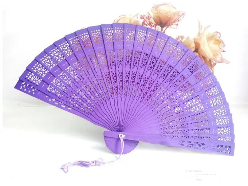 100pcs Personalized Colorful Sandalwood Cutout Fans Wedding Favor Gift Wood Hand Folding Fans +Customized Laser +Free Shipping