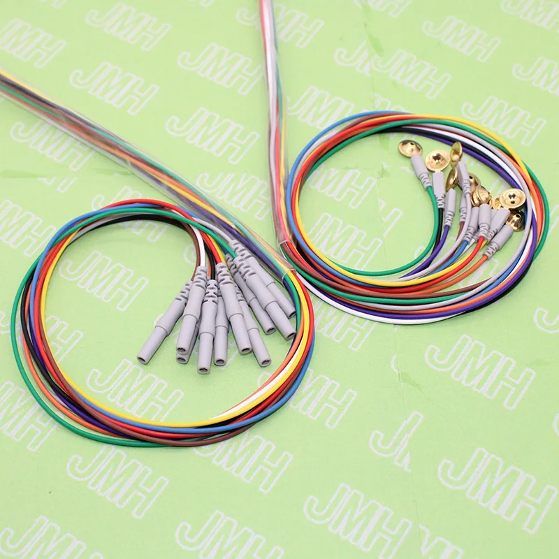 1.5 or 2meters 10pcs 10color eeg line,Copper plated Gold Din 1.5 plug and electrode cap sleep brain EEG cable