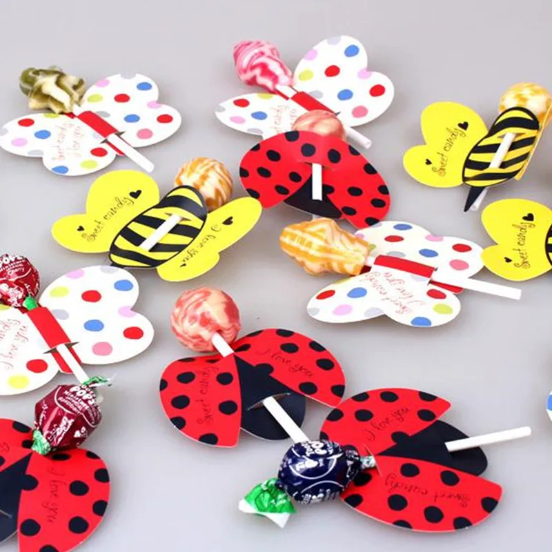 Bee Butterfly Beetle Cute Small Animal Lollipop Decoration Paper Card Manual DIY Lollipop Children Birthday Party Decoration Car