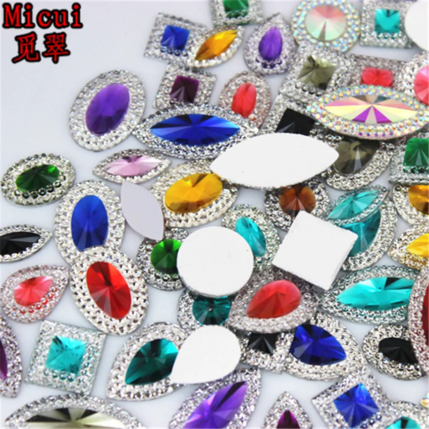 Micui 50pcs Mixed Sizes Shapes Bling Resin Rhinestone Flatback Crystal Stone DIY Wedding  Appliques Decoration Crafts MC2000