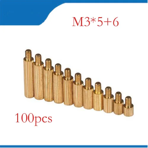 100pcs M3 Male 6mm x M3 Female 5mm Brass Standoff Spacer M3 5+6 Copper Hexagonal Stud Spacer Hollow Pillars