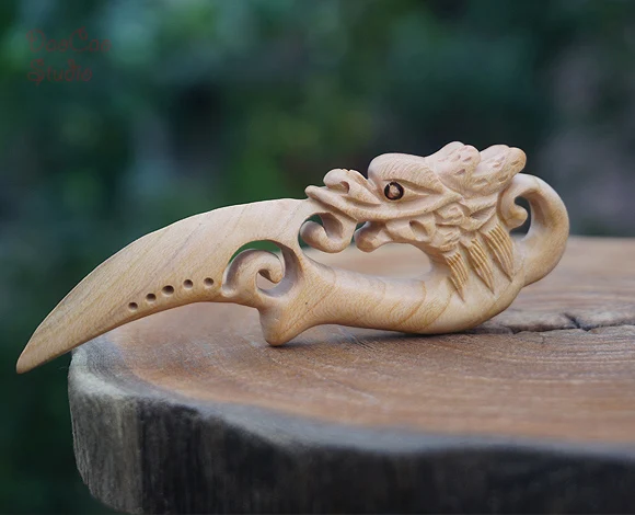 Natural Boxwood Carved Dragon Knife Beads Tiny Charms Mala Japa Beads Bracelet Jewellry Findings DIY Accessories