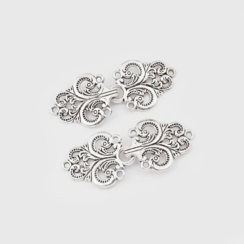 3sets Tibetan Silver Cardigan Clip clasps Swirl Flower Cape Cloak Clasp Fasteners Sew On Hooks Eyes Cardigan Clip Metal Fastener