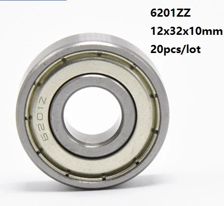 

20pcs/lot 6201ZZ 6201Z 6201 Z ZZ 12*32*10mm Double cover Deep Groove Ball bearing 12x32x10mm Ball bearings