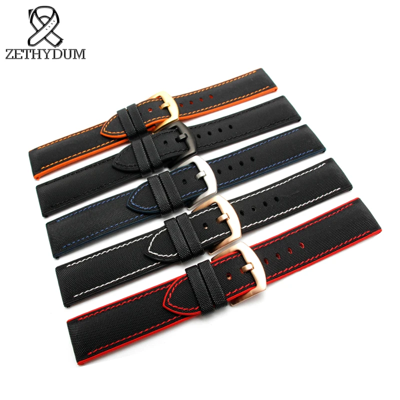 perlon watch strap 18mm 20mm 22mm 24mm waterproof silicone bottom watchband nylon watch band stitched belt