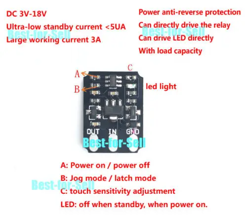 MIMI сенсорный выключатель постоянного тока 3в-18в 12В 2А емкостный сенсорный бистабильный электронный переключатель модуль светодиодное реле для акрилового стекла керамики