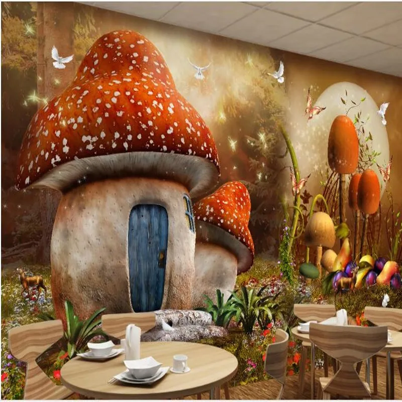 

wellyu Custom large - scale murals fairy fantasy mushroom house children room background wall wallpaper papel de parede