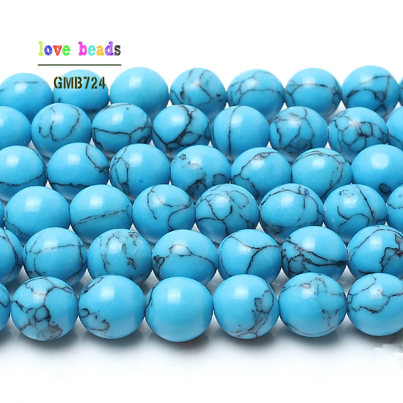 wholesale Dark blue Turquoises Round Beads15.5