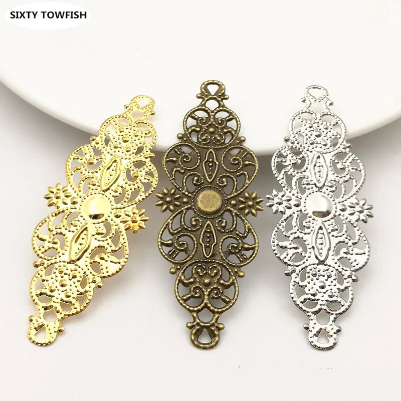 

20 Pieces 24x61mm Gold color Metal Long Filigree Flowers Slice Charms Settings DIY Components Jewelry Accessory Findings