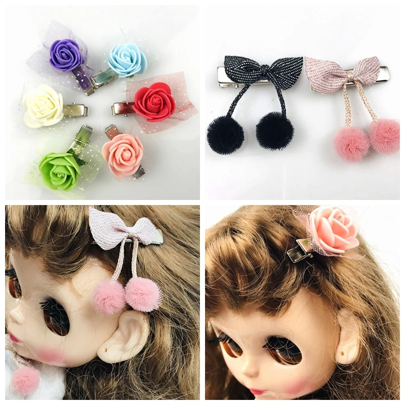 2PCS/Lot New Cute Hairpin Bowknot Ball  Flower Hair Clip for 1/6 1/4 1/3 1/8 Dolls Decor Photo Props