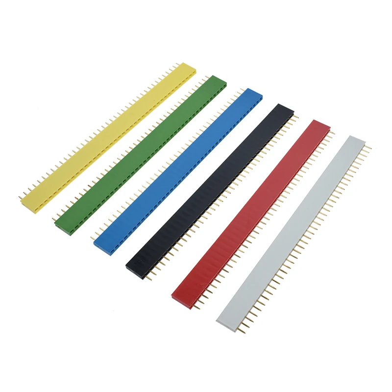 12PCS 2.54mm Preto +Branco + Vermelho + Amarelo+black+ azul Unica Linha Masculina 1X40 1*40 Pin Header Tira ROHS CGKCH090 Female