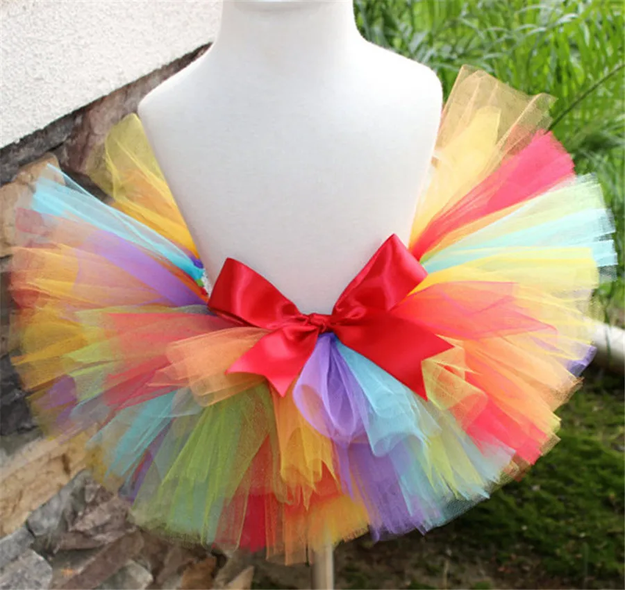 Rainbow Tutu Skirts Baby Girls Fluffy Tulle Skirts Ballet Pettiskirts Tutus Underskirt with Ribbon Bow Kids Party Costume Skirts