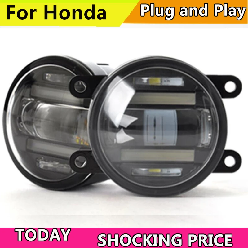 doxa Car Styling for Honda CR-V FIT JAZZ CITY Spirior Odyssey Fog Light Auto Angel Eye Fog Lamp DRL 3 Function Model