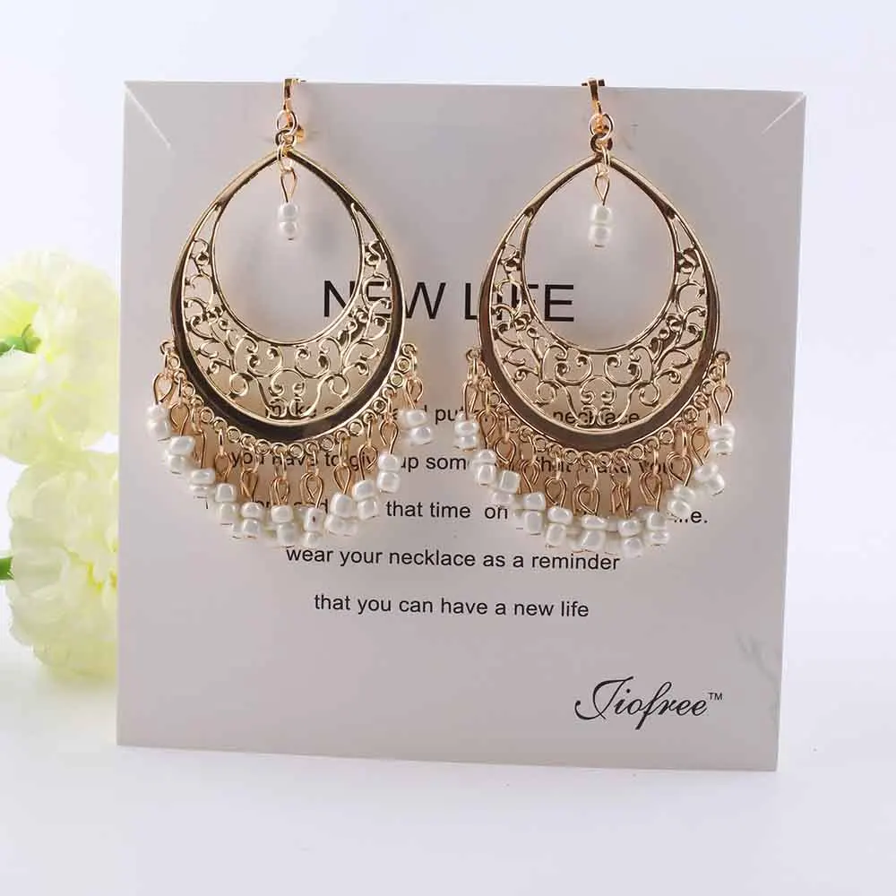 Big Statement Retro Vintage beads Clip On Earrings for Women 4 color New Arrival Fashionable Gold Color Alloy Charming Earrings