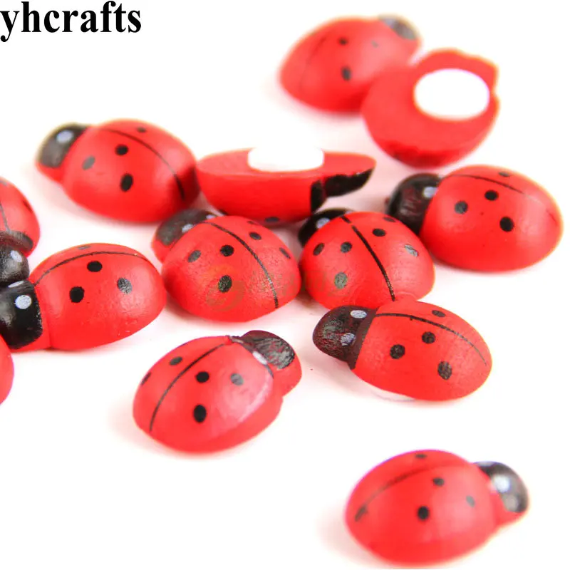 1000PCS/LOT.Wholesale 1.2x1.5cm Red ladybug wood stickers Wall Fridge stickers Promotion toys Plant Garden decoration Easter DIY