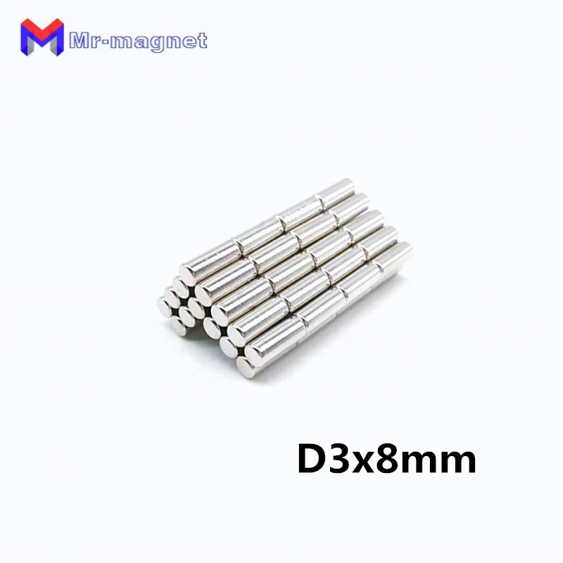 100pcs 3x8 3*8 mm Neodymium Magnet N35 NdFeB Permanent Small Round Super Powerful Strong Magnetic Magnets Disc Dia. 3mm