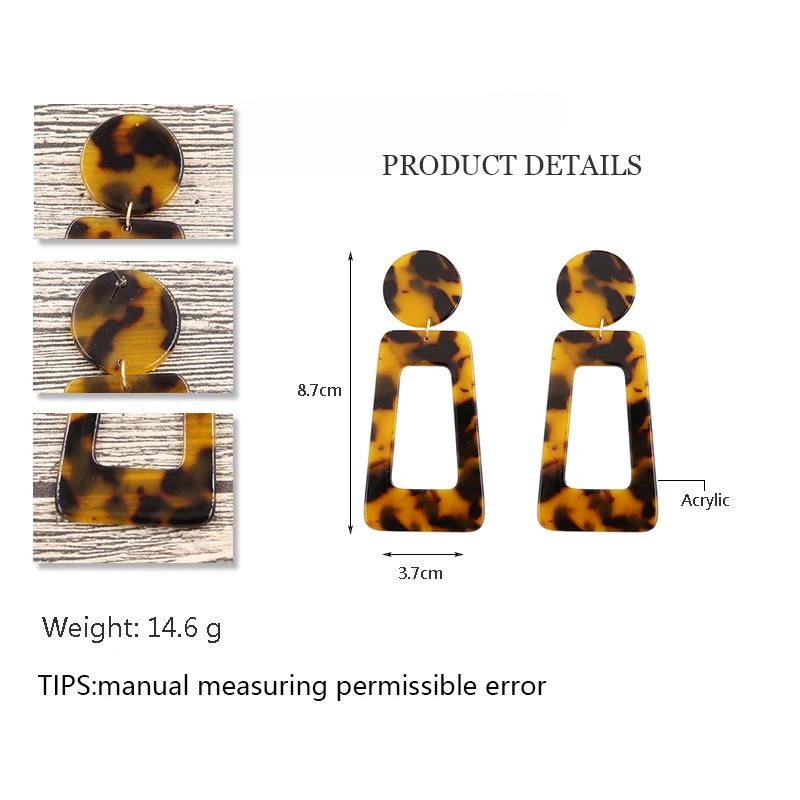 STRATHSPEY Tortoiseshell Leopard Exaggerated Drop Earrings For Women Boho Geometry Resin Acrylic Earring Party Jewelry Gifts