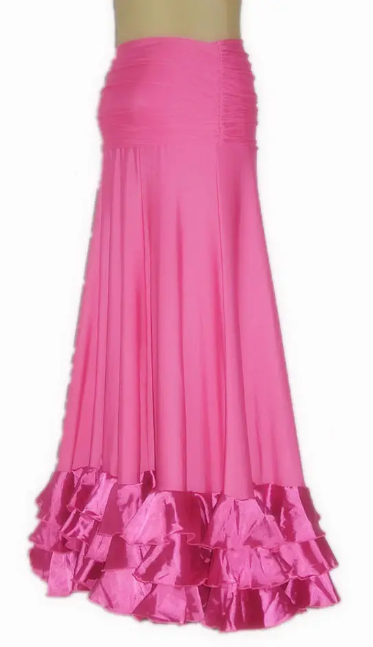 

ballroom dance modern dance three layers Satin lotus ruffled skirt hem practice dance skirt crinkled waist S11051