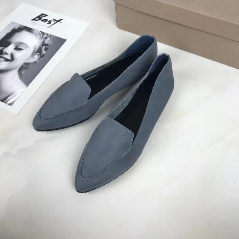 New 100% Genuine Leather Women Flats shoes Comfortable soft Pointed Toe Solid Pregnant Driving Ladies Loafers Shoes