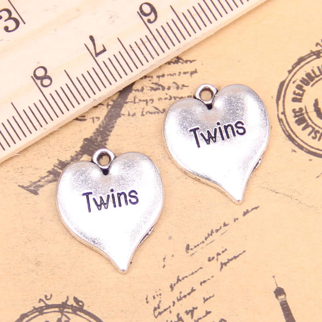 62pcs Jewelry Charms heart twins 21x17mm Antique Silver Plated Pendants Making DIY Handmade Tibetan Silver Jewelry