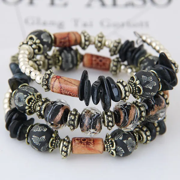 Women Gift Bohemian Ethnic Style Multilayer Beaded shell Elastic Charm Bracelets Jewelry for Women